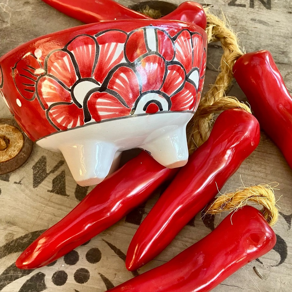 Talavera Pottery Footed Salsa Bowl Handmade Mexican Sauce Dish